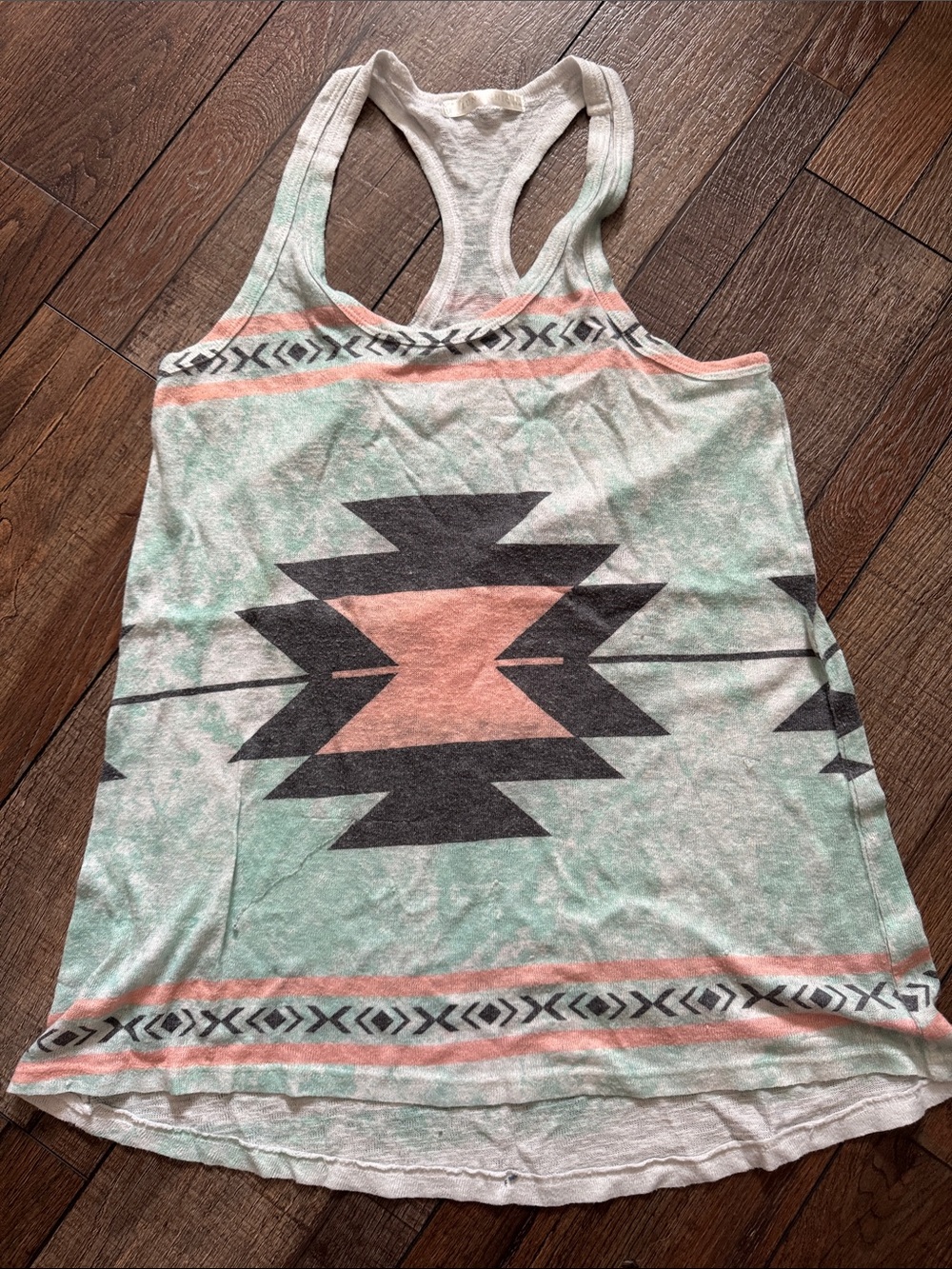 Aztec-Print Racerback Tank Top - Mint & Coral